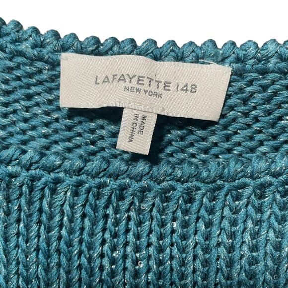 Lafayette 148 New York Bateau Neck Open Stitch Silk Pullover Knit Top Medium - Picture 3 of 8